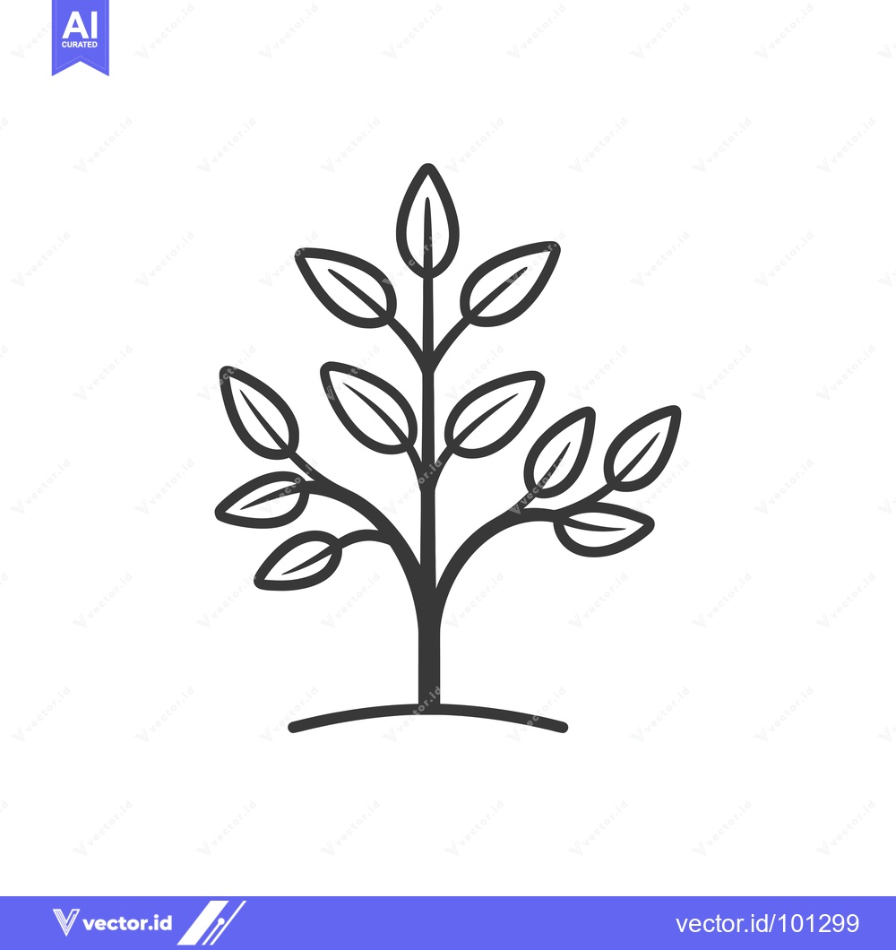 Premium Vector dari Simple Line Drawing of a Small Tree with Multiple Branches and Leaves