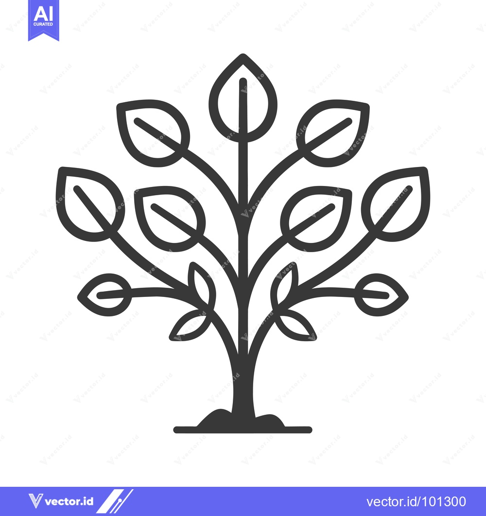 Premium Vector dari Simple Line Drawing of a Small Tree with Nine Leaves
