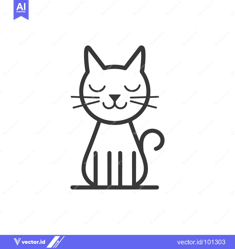 Premium Vector dari Simple Line Drawing of a Smiling Sitting Cat