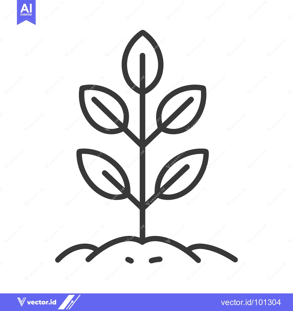 Premium Vector dari Simple Line Drawing of a Sprout with Five Leaves Growing from the Soil