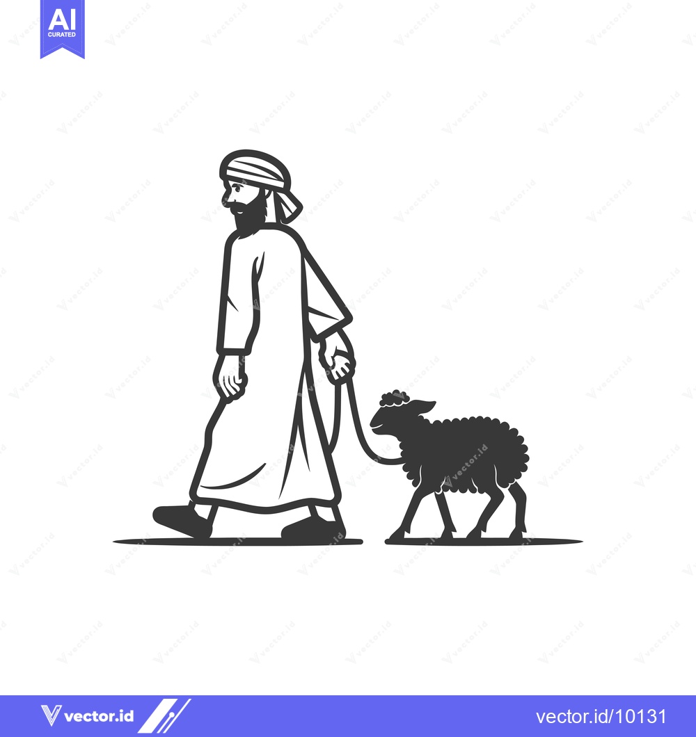 Premium Vector dari A bearded man in a turban leading a sheep