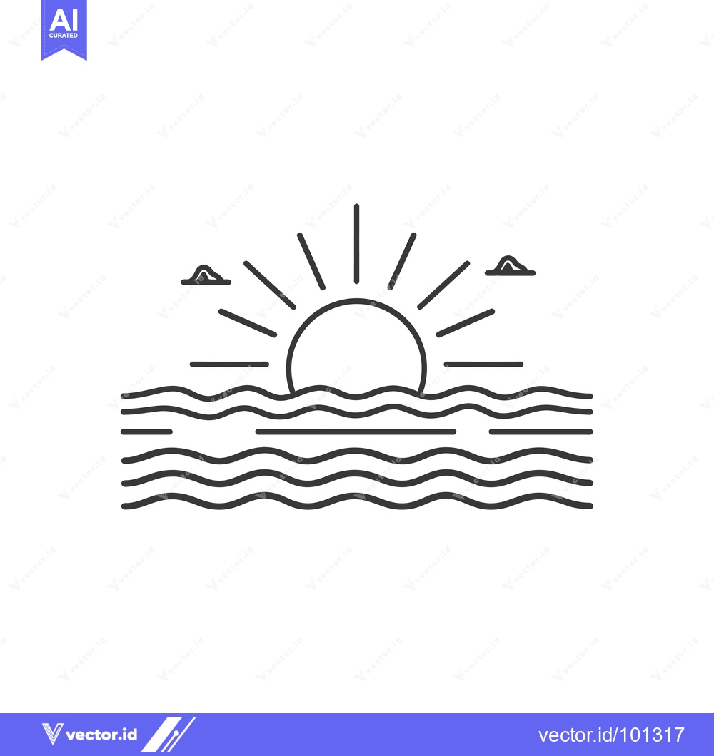 Premium Vector dari Simple Line Drawing of a Sunset Over Water