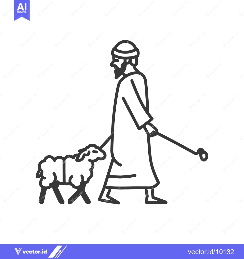 Premium Vector dari A bearded man in traditional clothing walking a sheep