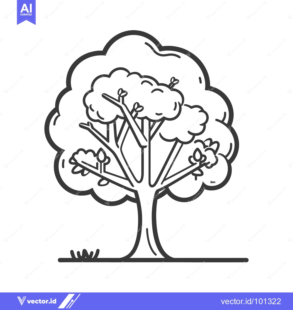 Premium Vector of Simple Line Drawing of a Tree with Buds