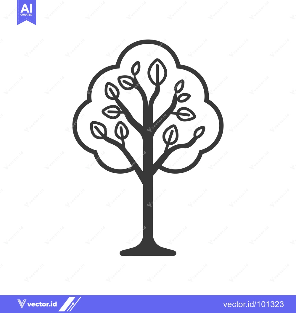 Premium Vector of Simple Line Drawing of a Tree with Leaves
