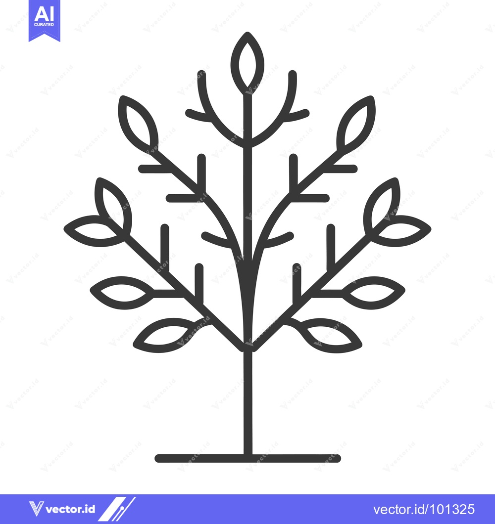 Premium Vector dari Simple Line Drawing of a Tree with Symmetrical Branches and Leaves