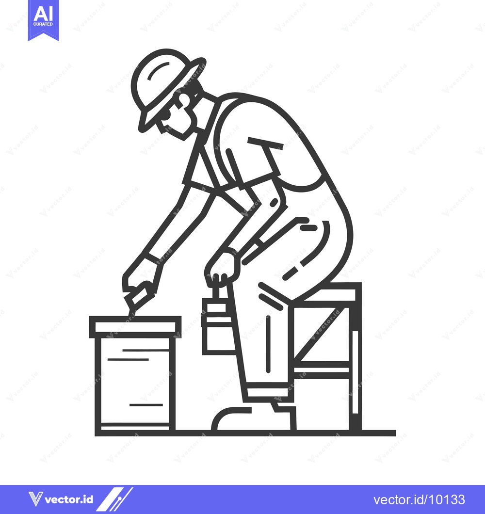 Premium Vector dari A Beekeeper Holding a Frame of Bees and a Bucket