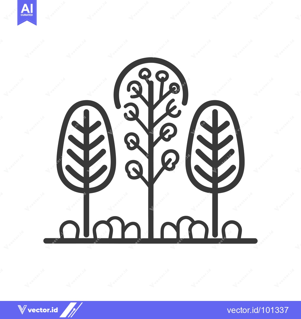Premium Vector of Simple Line Drawing of Three Trees with Round Leaves