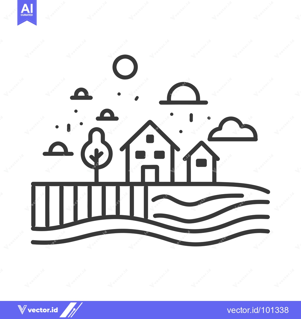 Premium Vector dari Simple Line Drawing of Two Houses by a River