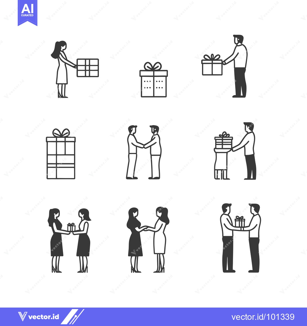 Premium Vector of Simple Line Drawings of People Exchanging Gifts