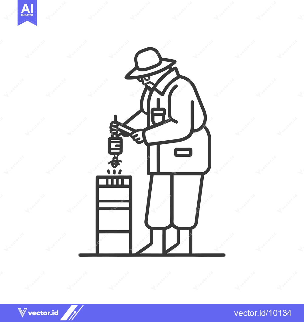 Premium Vector dari A beekeeper in a suit inspecting a beehive