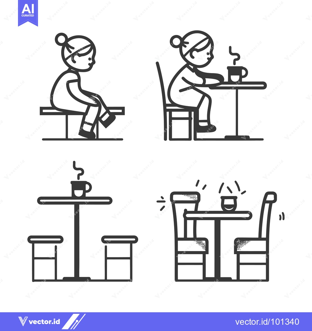 Premium Vector of Simple Line Drawings of People Sitting at Tables and Drinking