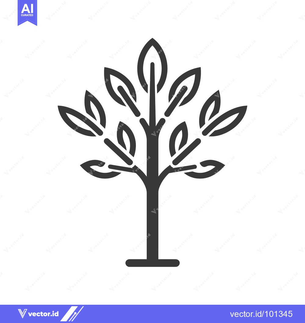Premium Vector dari Simple Outline Icon of a Tree with Seven Leaves