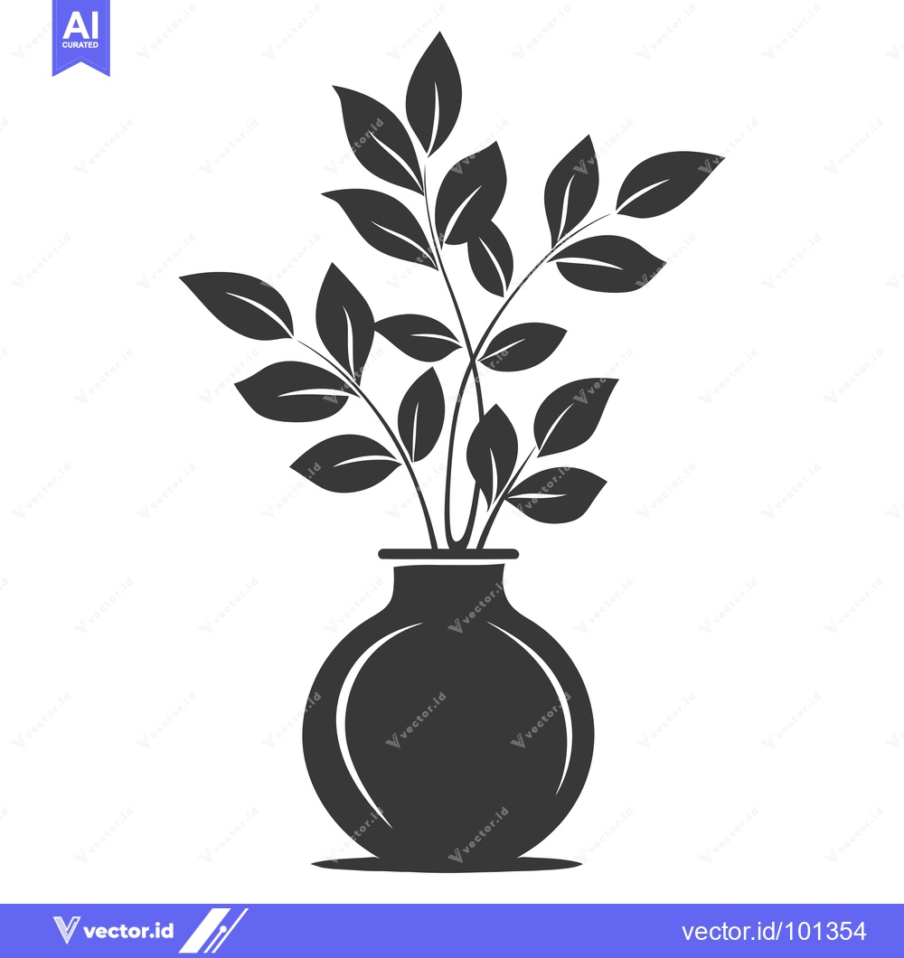 Premium Vector dari Simple Silhouette of a Plant in a Round Vase
