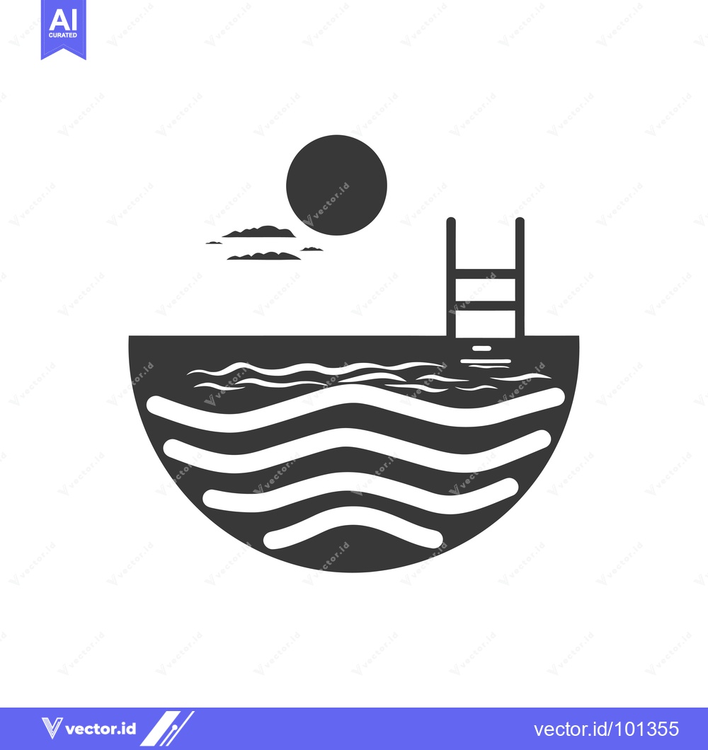 Premium Vector of Simple Silhouette of a Swimming Pool with a Ladder and Sun