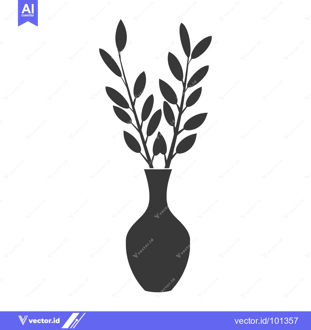 Premium Vector of Simple Silhouette of a Vase with Branches and Leaves