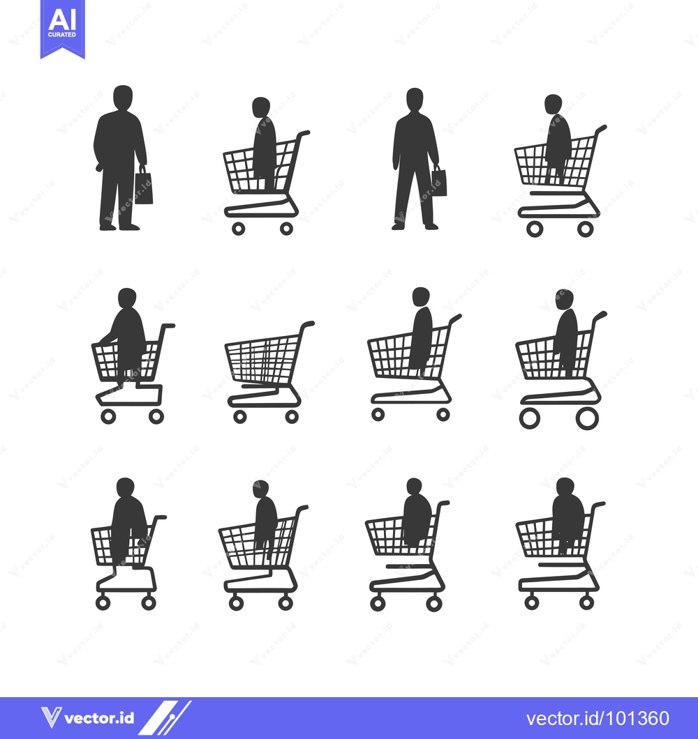 Premium Vector dari Simple Silhouettes of People with Shopping Carts