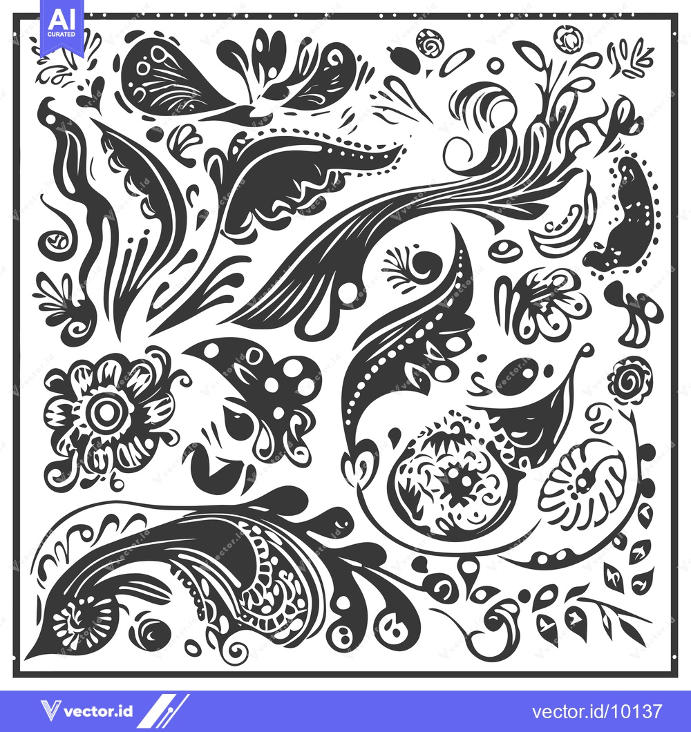 Premium Vector of A Black and White Abstract Floral Design with Swirls and Dots
