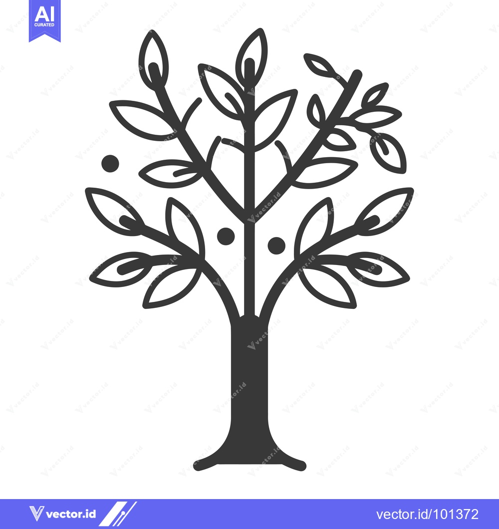 Premium Vector dari Simple Stylized Tree with Leaves and Two Small Circles