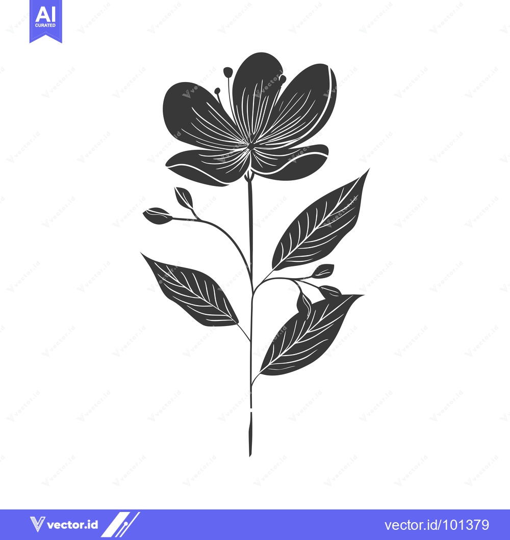 Premium Vector of Single Black and White Flower with Leaves