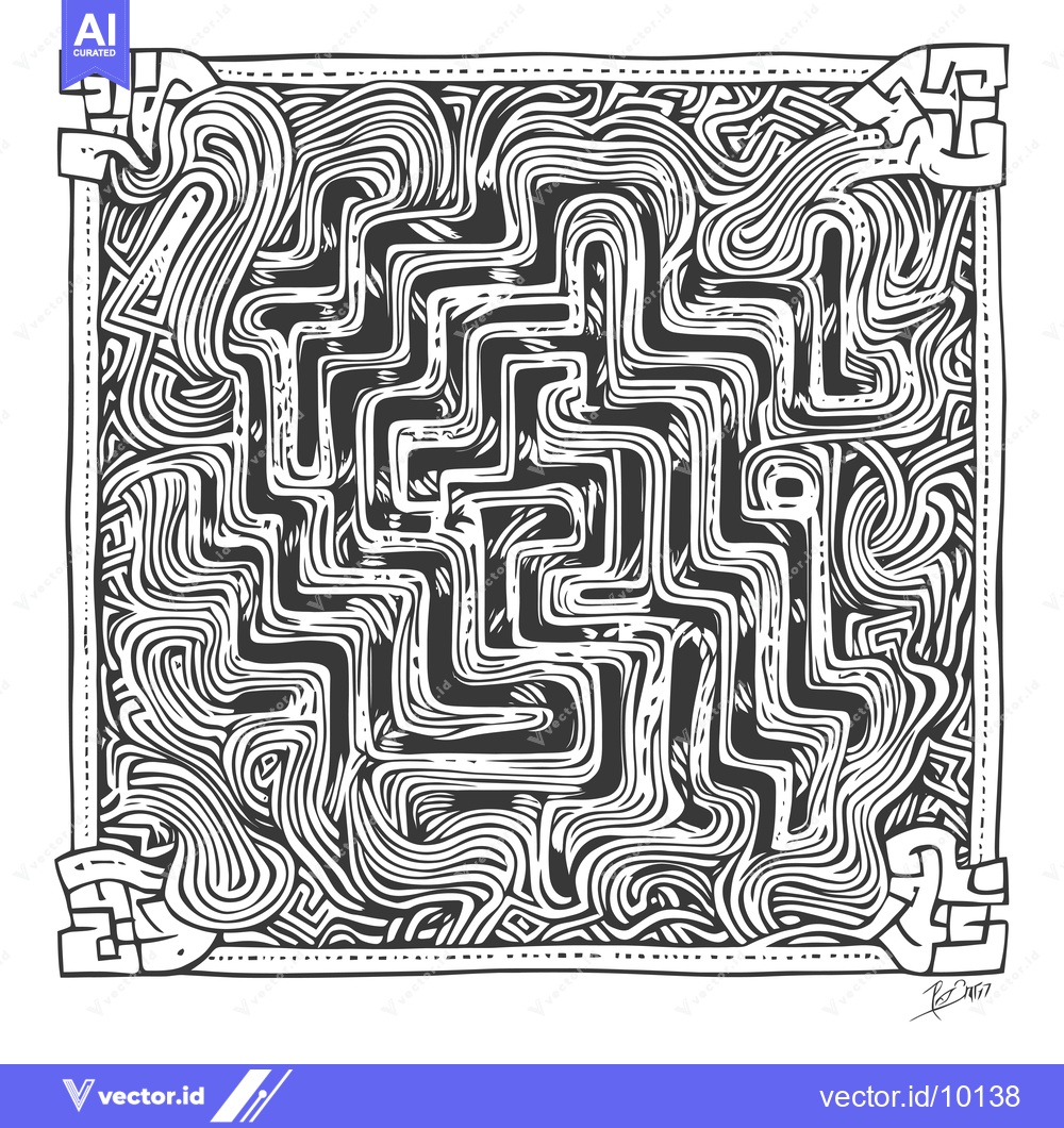 Premium Vector of A Black and White Abstract Geometric Design with a Square Frame