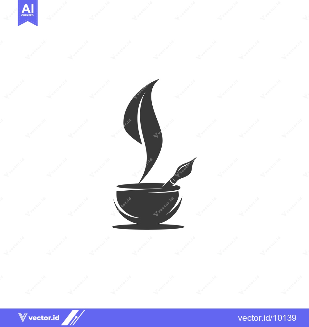 Premium Vector dari A black and white abstract logo of a teacup with a leaf and a paintbru