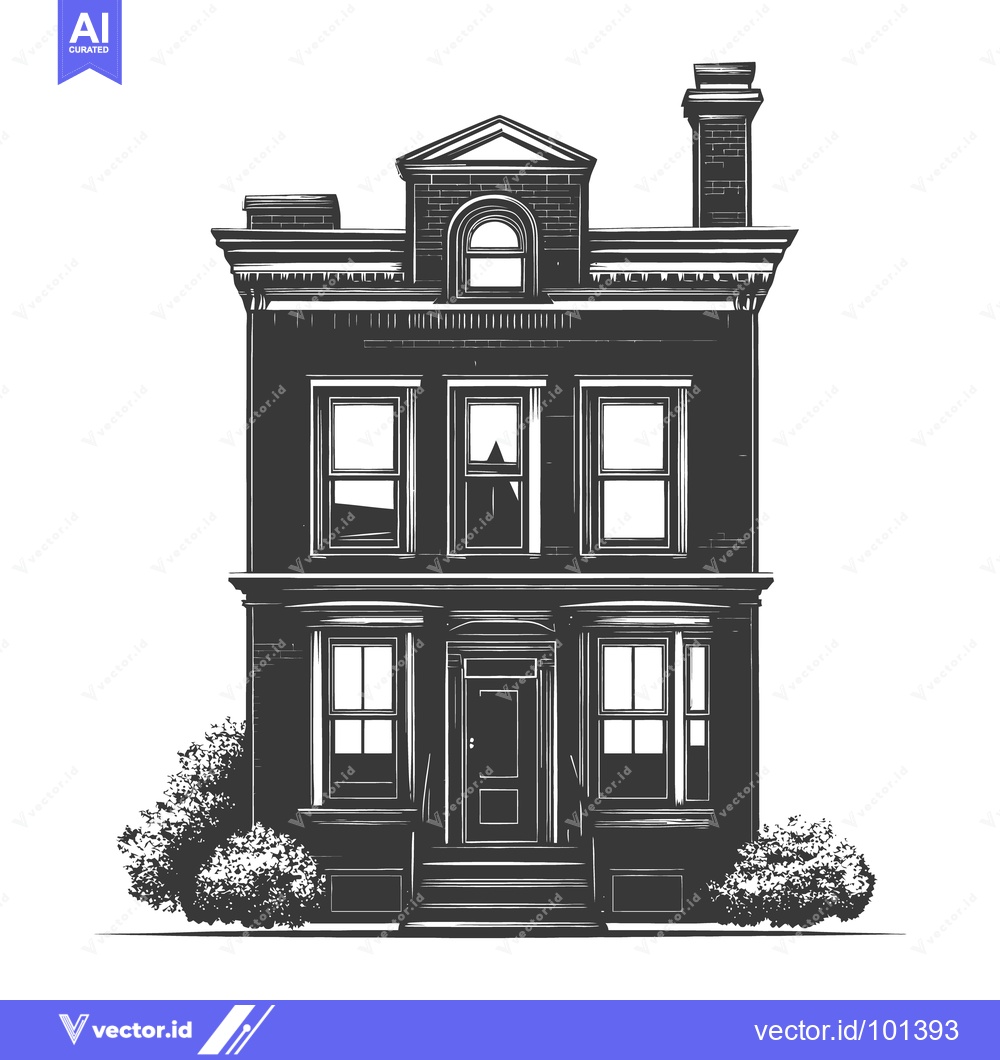 Premium Vector of An artistic black and white illustration of a stately residential buil