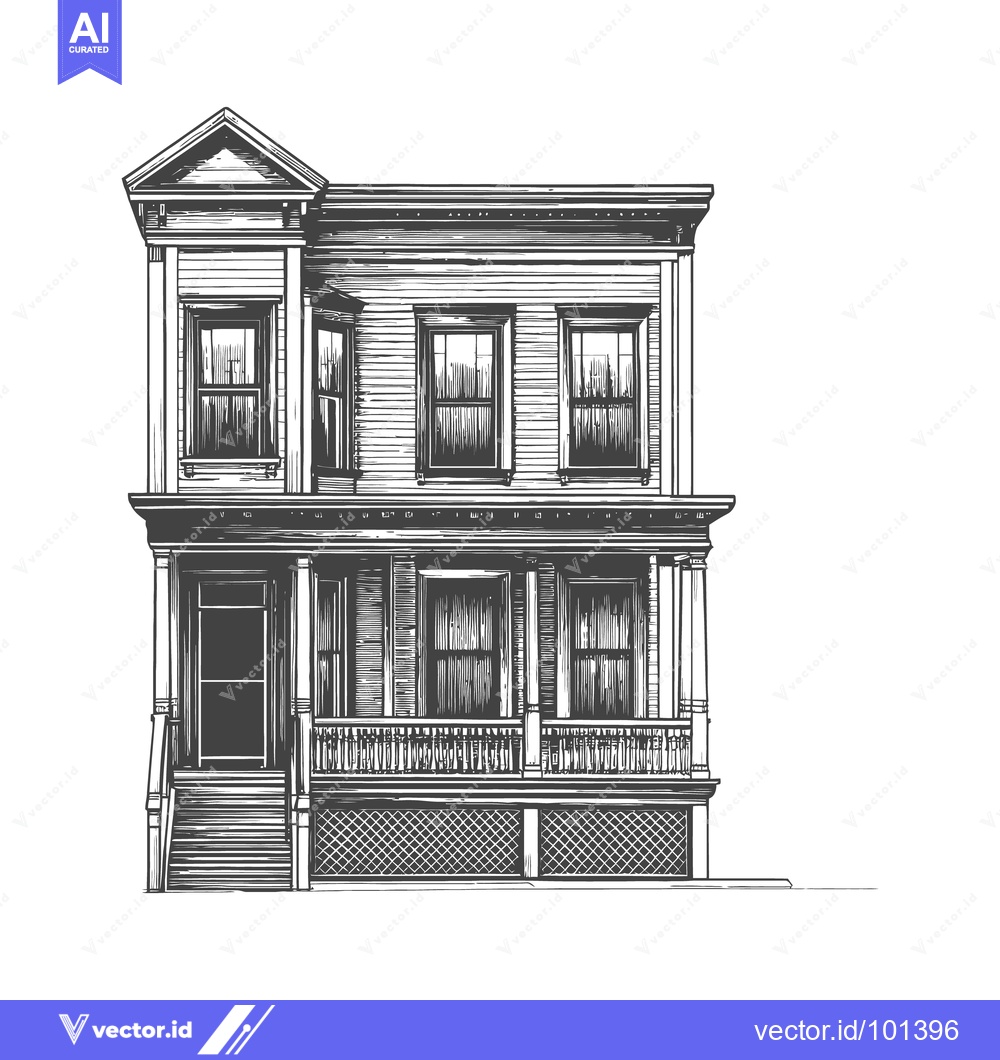 Premium Vector of A detailed black and white drawing of a two story house