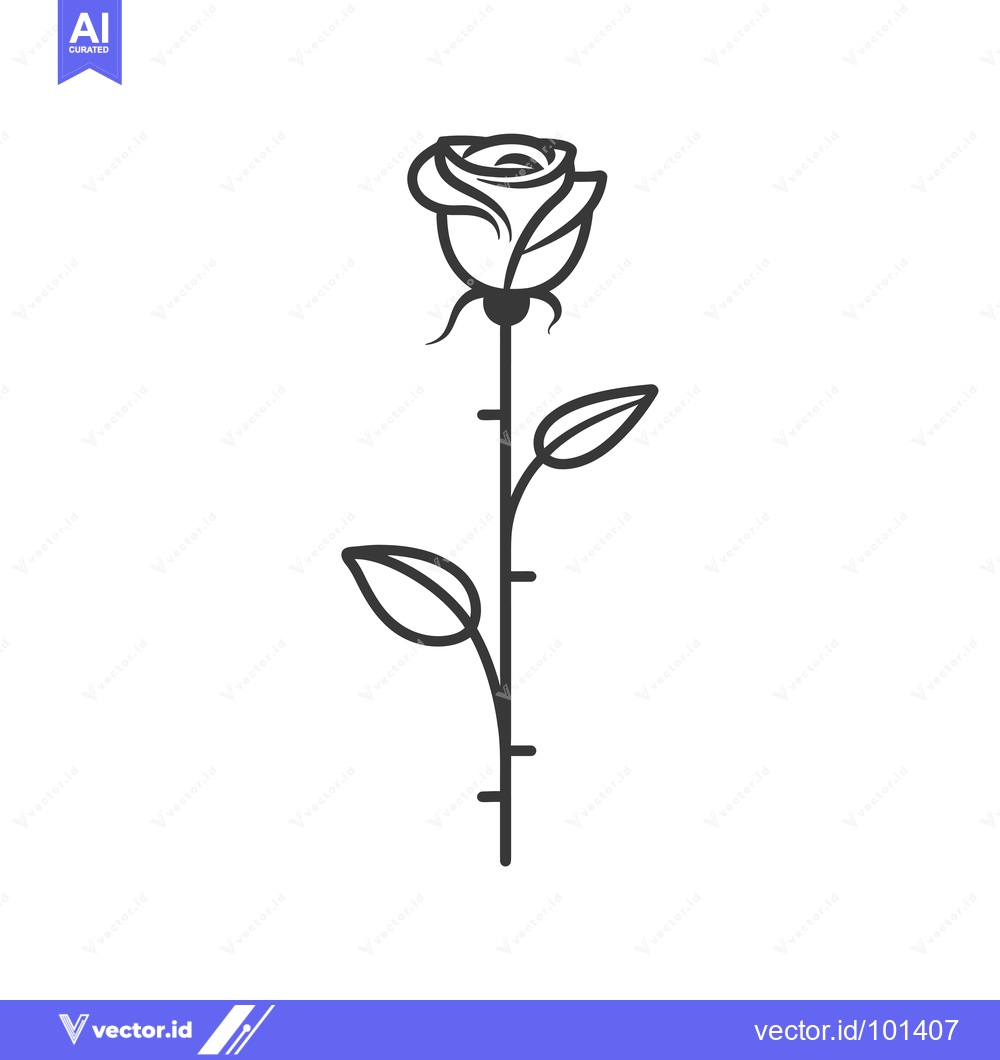 Premium Vector dari Single Line Art Drawing of a Rose with Stem and Leaves