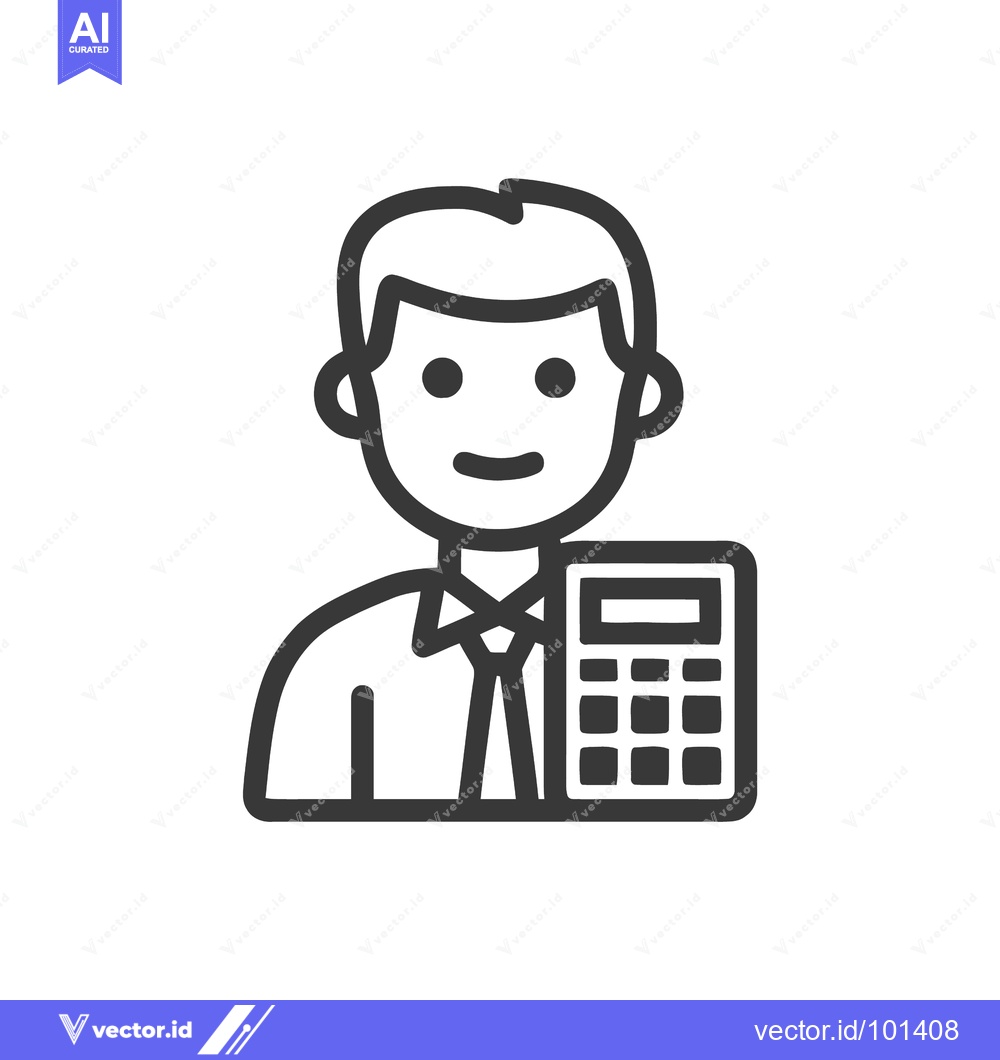 Premium Vector of Minimalist Line Icon of a Professional Man with a Calculator, Represen