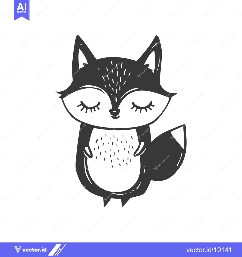 Premium Vector dari A Black and White Cartoon Fox with Closed Eyes