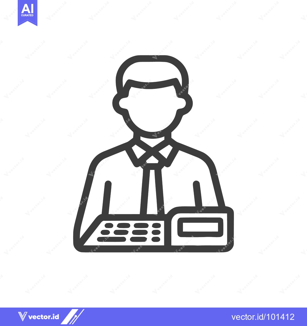 Premium Vector dari Faceless Businessman at Desk with Keyboard, Modern Outline Icon