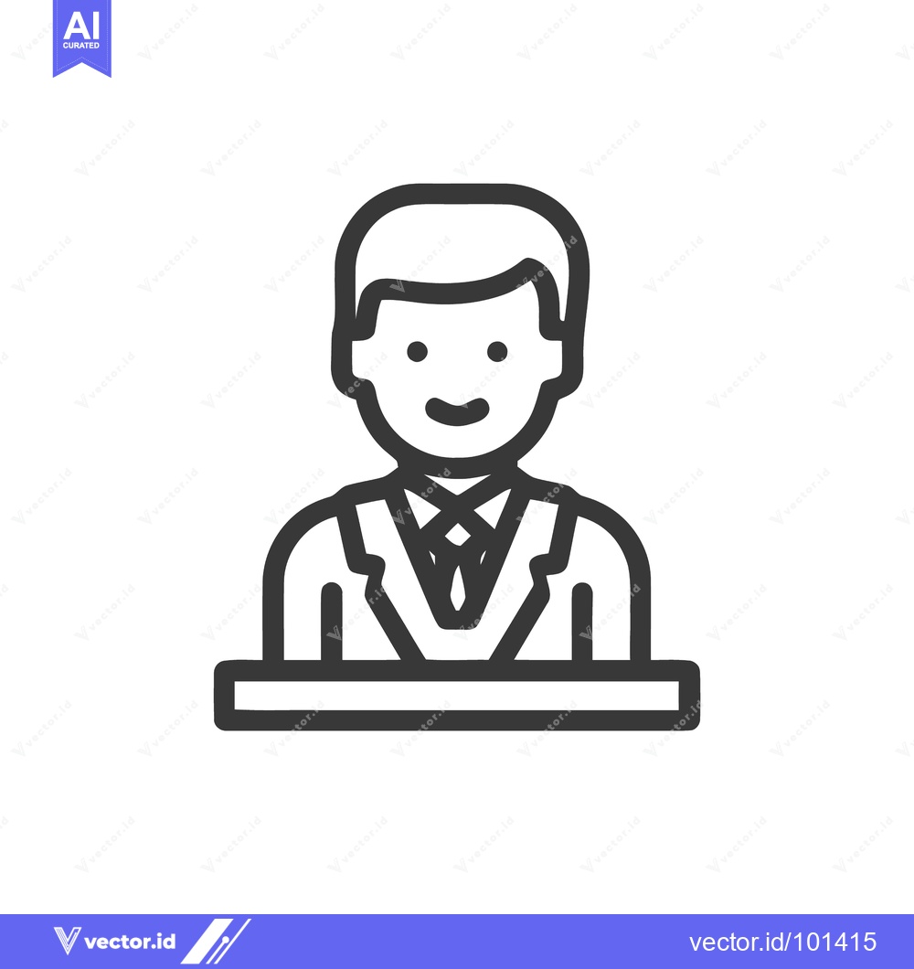 Premium Vector of Smiling Professional Man in Suit and Tie, Minimalist Outline Icon
