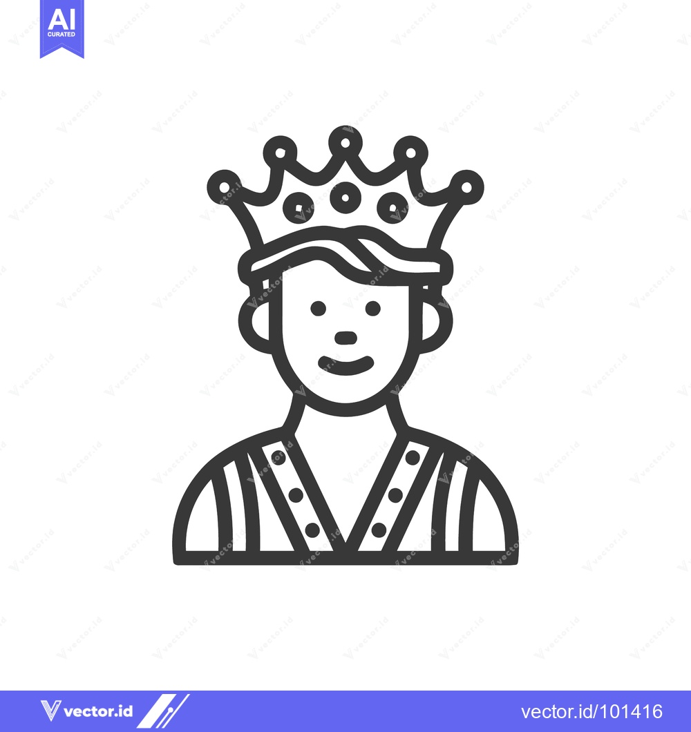 Premium Vector of Modern Line Art Icon of a Smiling King with an Ornate Crown