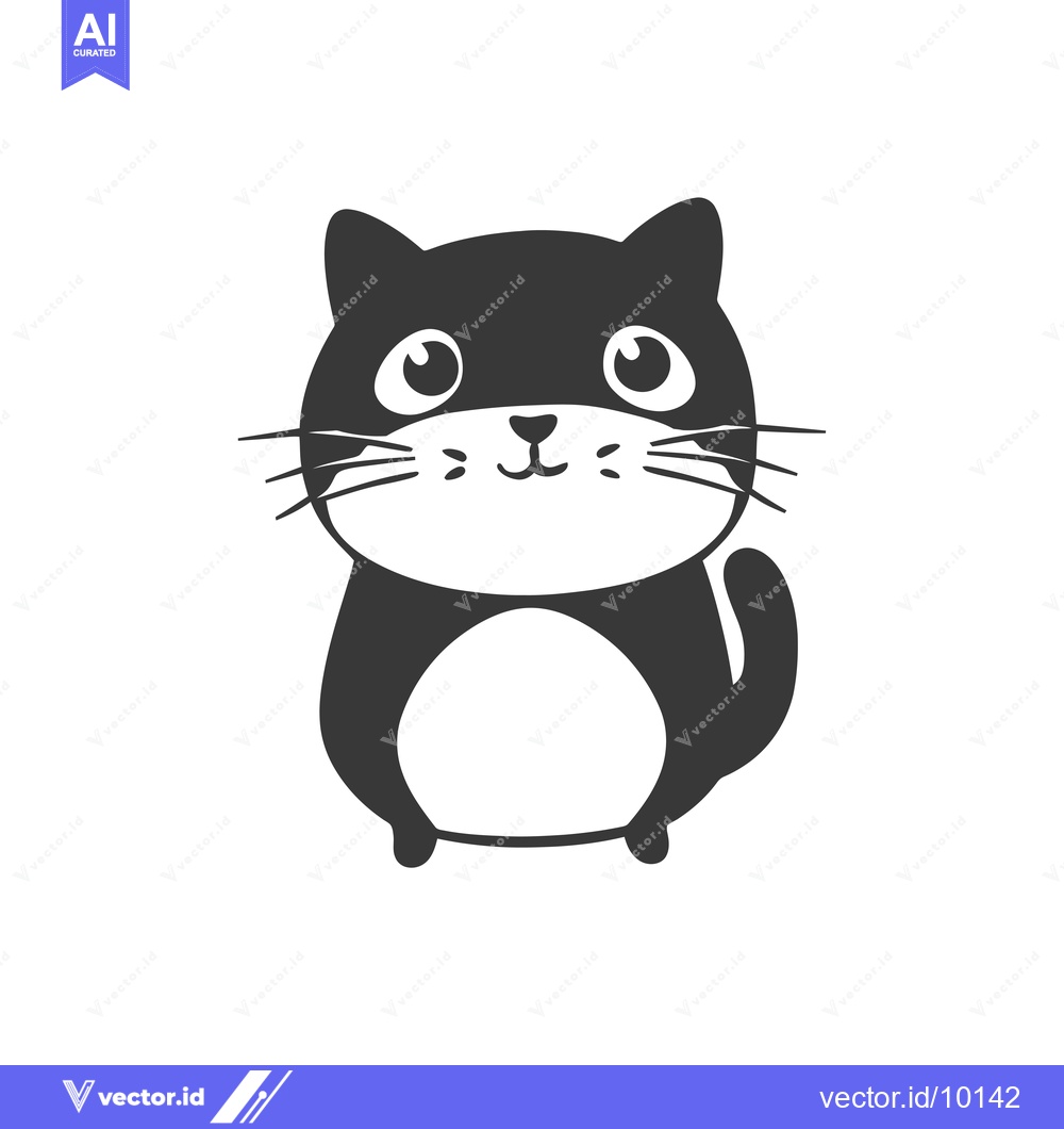Premium Vector of A black and white cartoon illustration of a cat with big eyes
