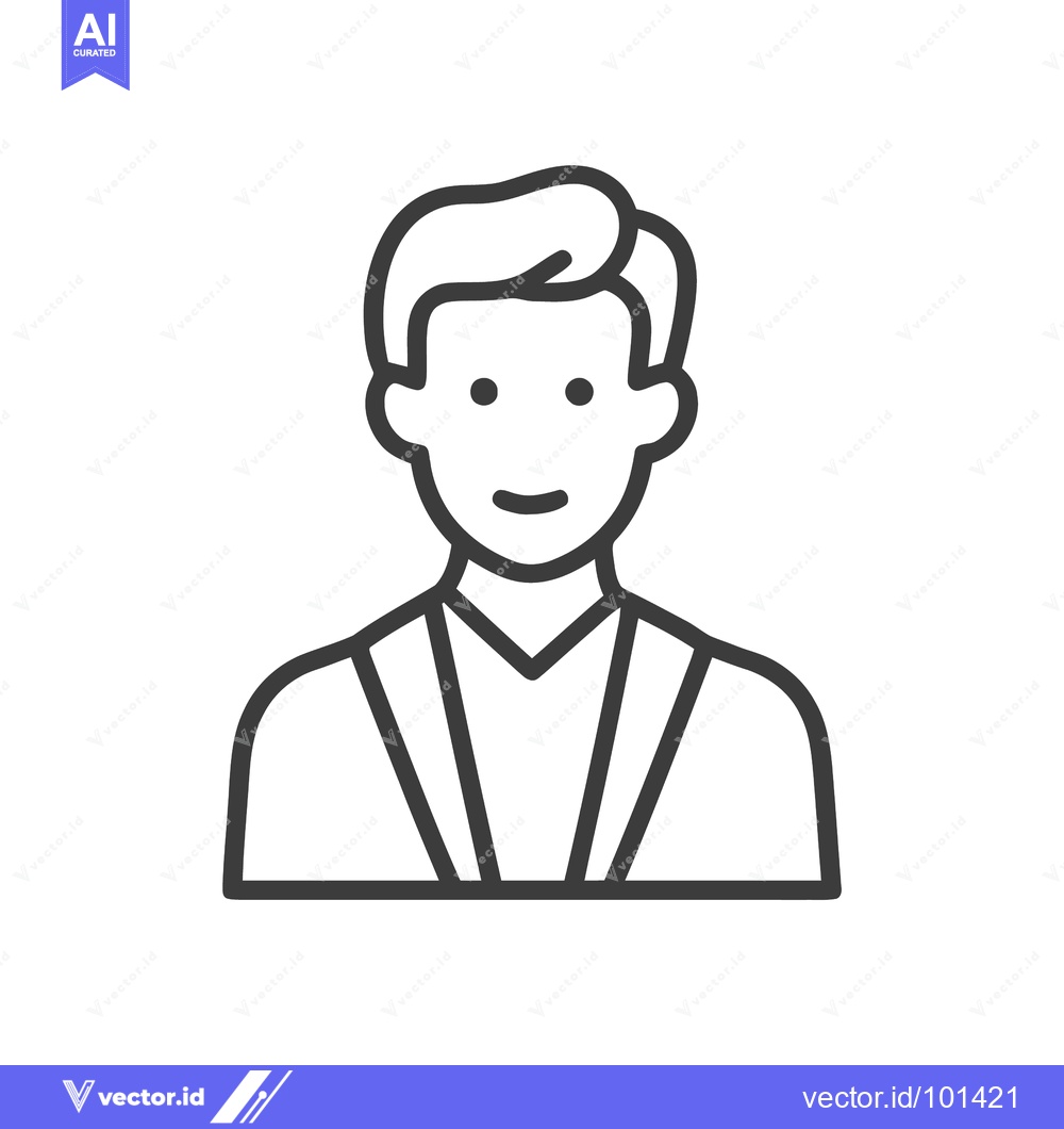 Premium Vector of Minimalist Line Art Icon of a Young Man with a Gentle Smile and Quiff