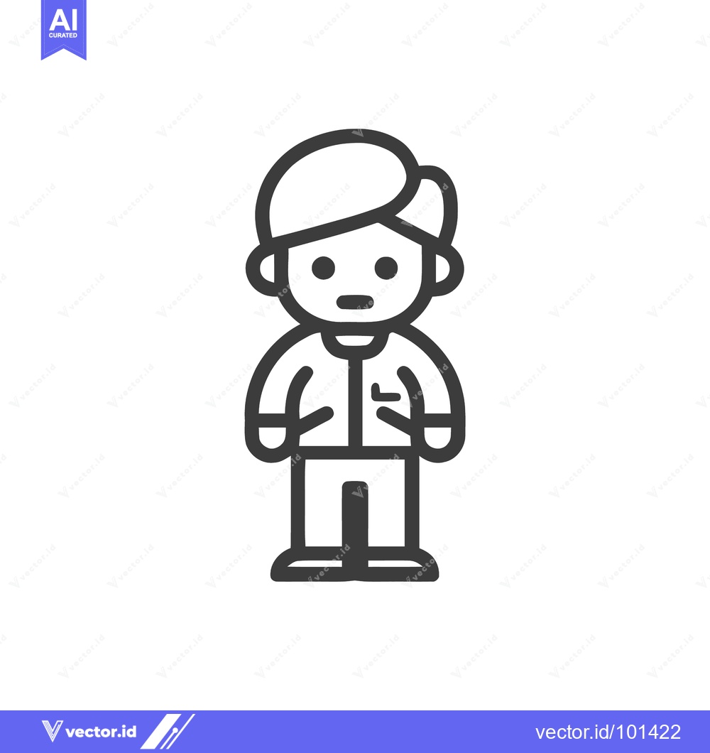 Premium Vector of Bold line art icon of a young man in a jacket, a minimalist character