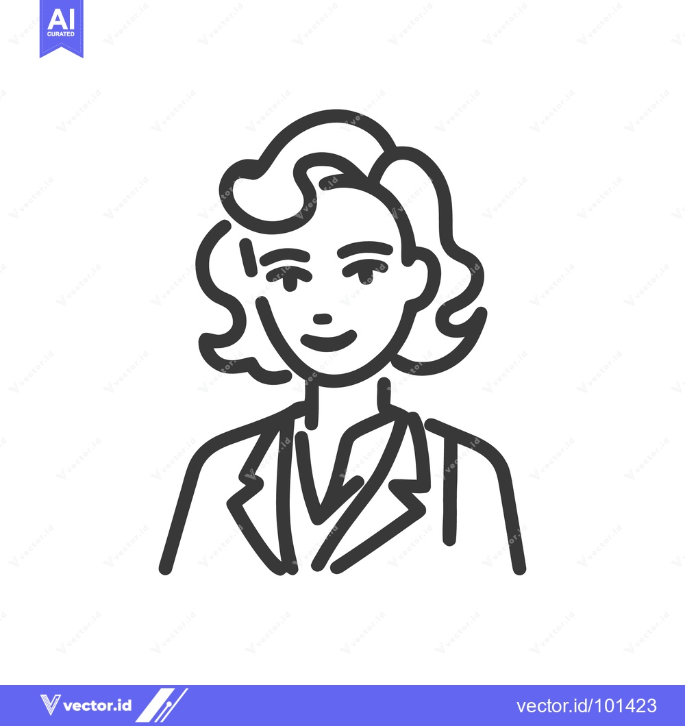Premium Vector of Monochrome Line Art Icon of a Professional Woman with a Retro Hairstyl