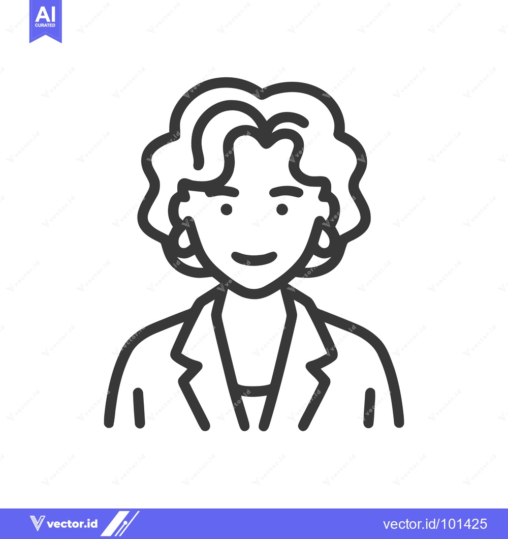 Premium Vector of Professional Woman with Curly Hair and Blazer, Minimalist Line Art Ico