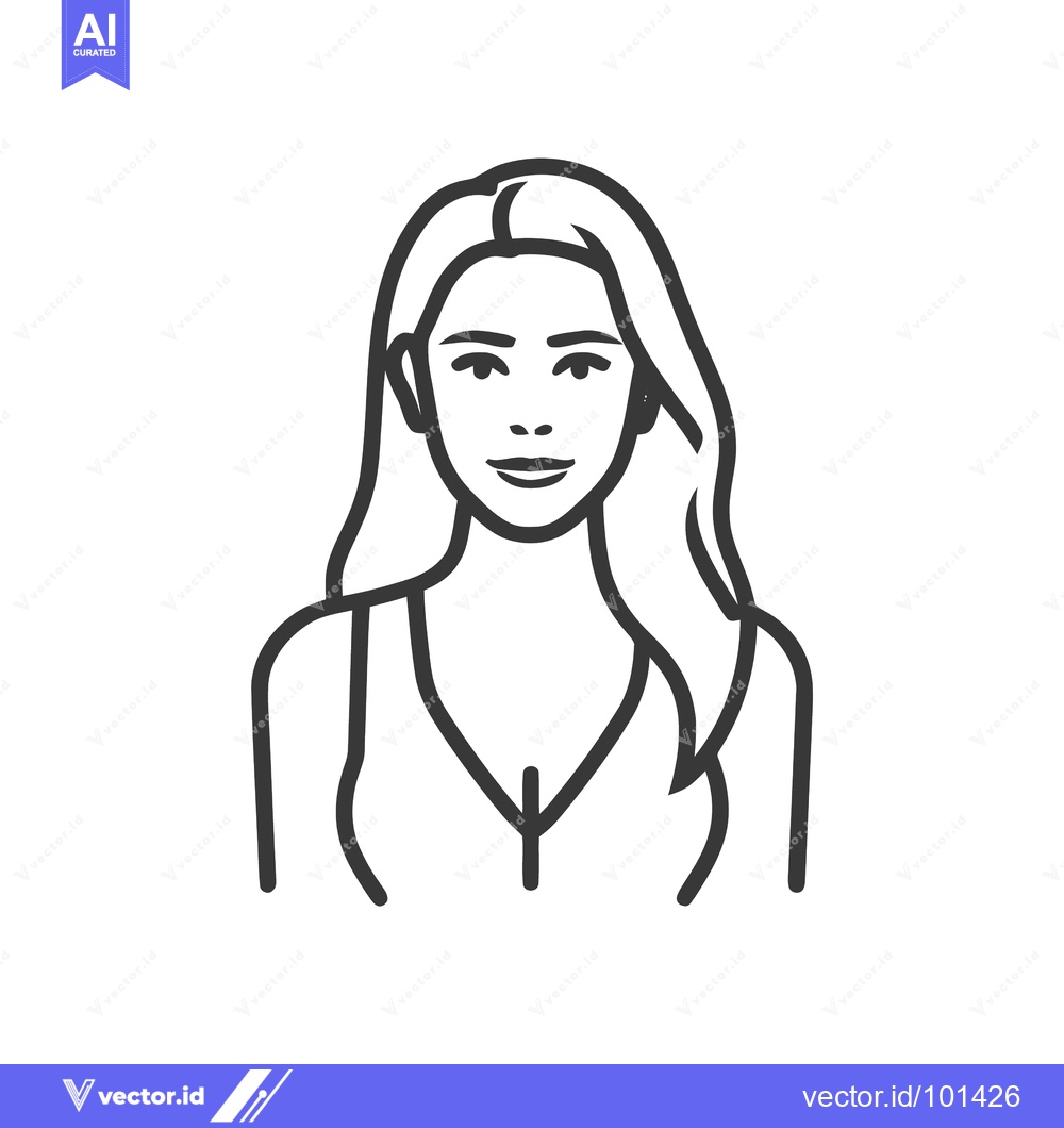 Premium Vector dari Serene Woman with Wavy Hair: A Minimalist Line Art Bust