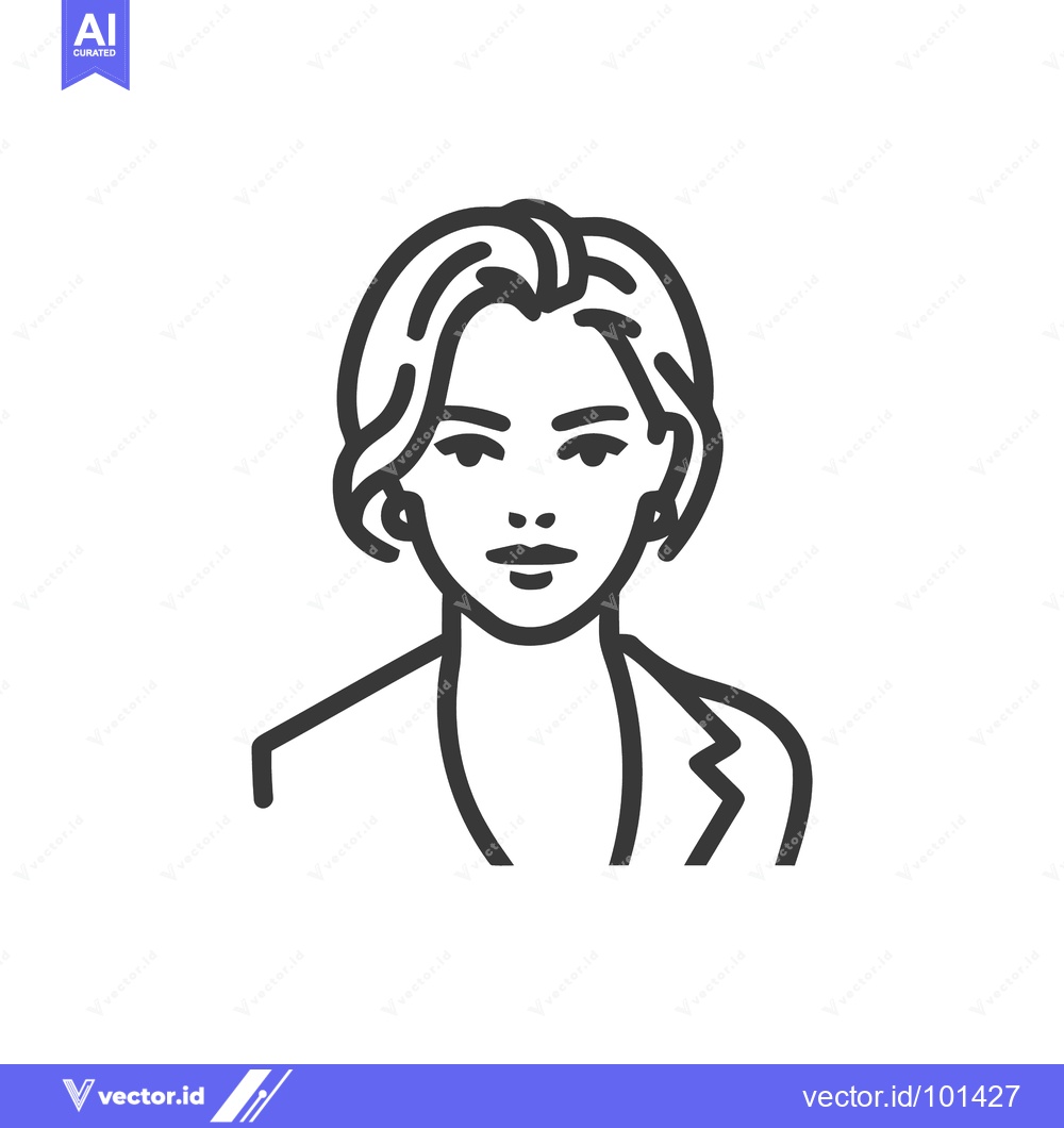 Premium Vector of Bold Line Art Portrait of a Confident Professional Woman with Wavy Hai