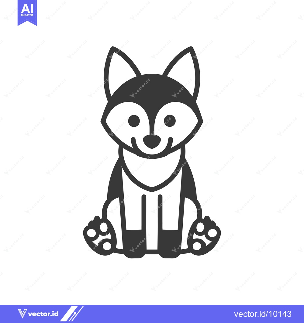 Premium Vector of A Black and White Cartoon Illustration of a Husky Dog Sitting with Its