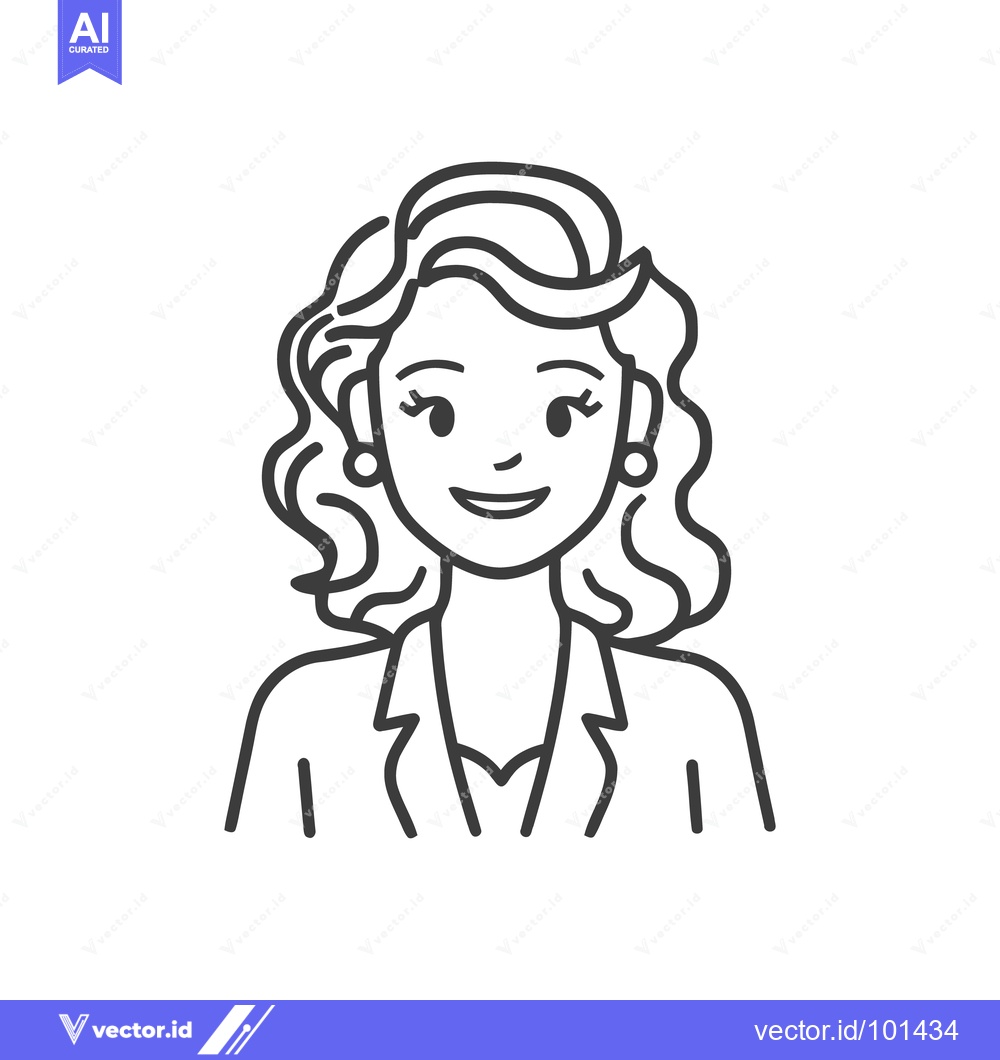 Premium Vector of Friendly Professional Woman with Wavy Hair and Earrings, Clean Line Ar