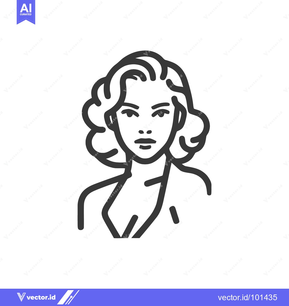 Premium Vector of Elegant Woman with Classic Wavy Hair, a Minimalist Line Art Portrait
