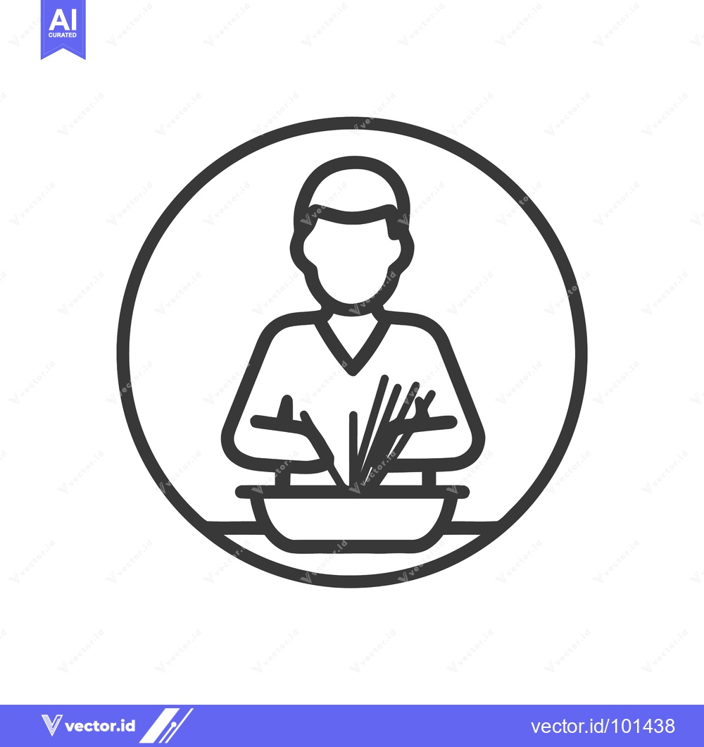 Premium Vector of Monochrome line icon of a person mixing food in a bowl, framed in a ci