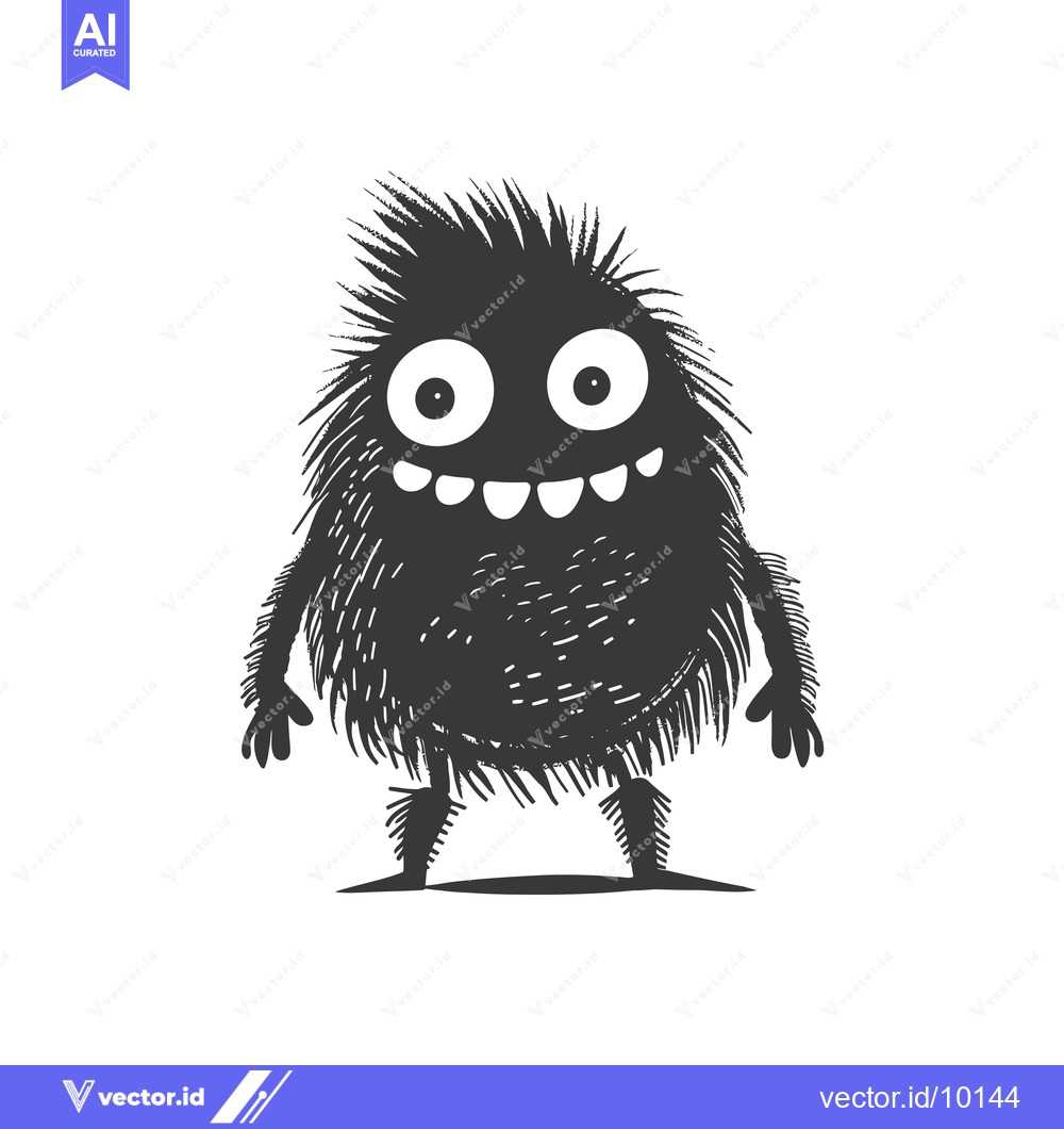 Premium Vector dari A black and white cartoon monster with a wide smile