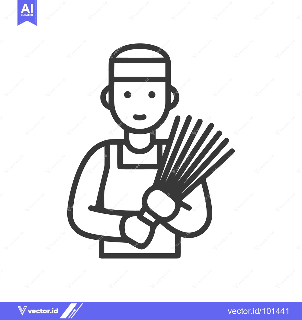 Premium Vector dari Minimalist Line Icon of a Japanese Chef Holding a Bamboo Chasen Whisk