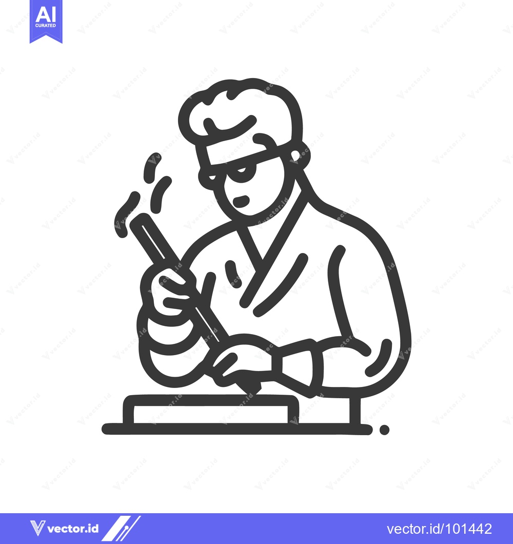 Premium Vector of Concentrated Welder with Goggles and Hot Tool, Minimalist Line Art Ico
