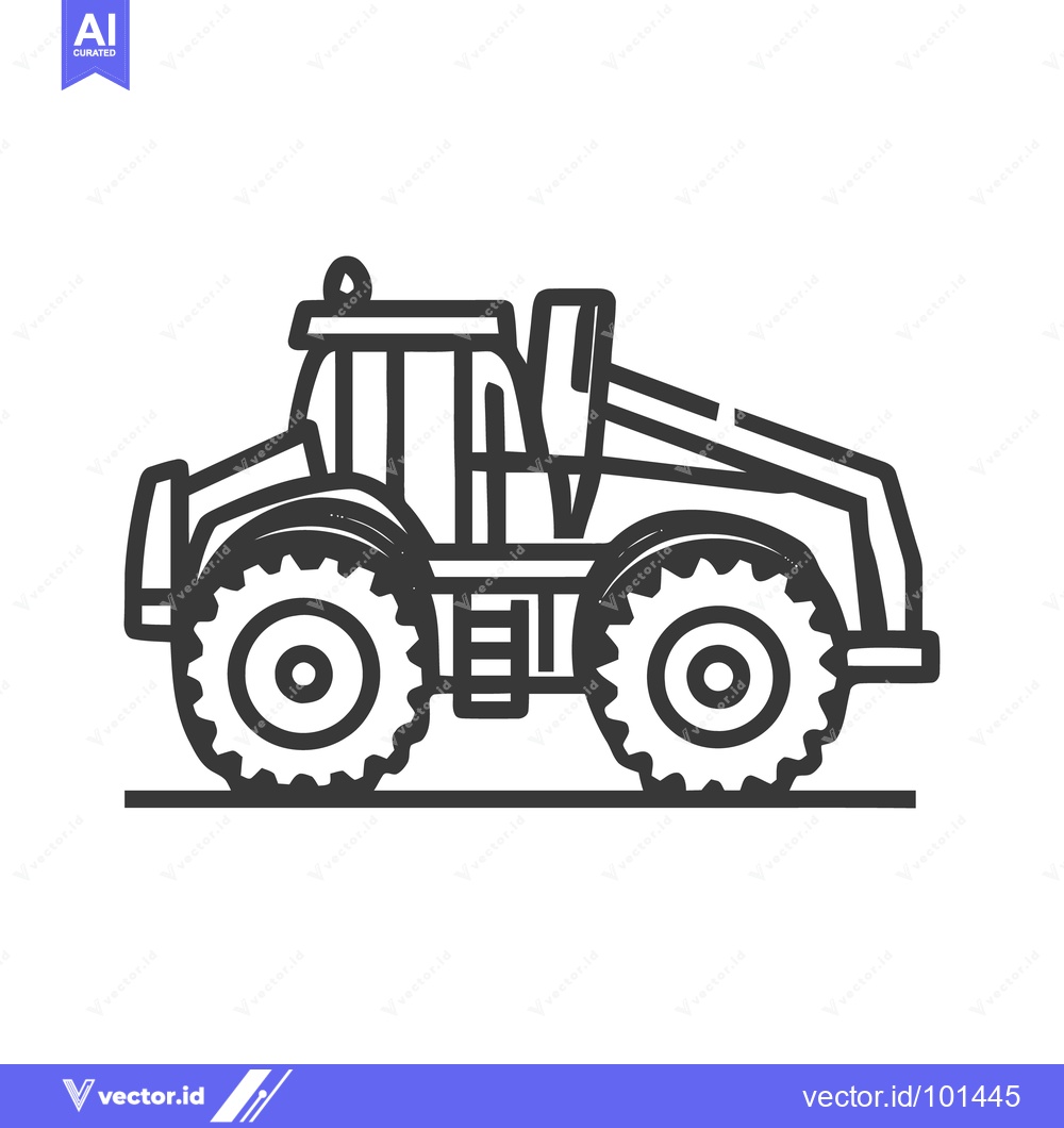 Premium Vector of Rugged Farm Tractor Rendered in a Bold Monochrome Line Art Style