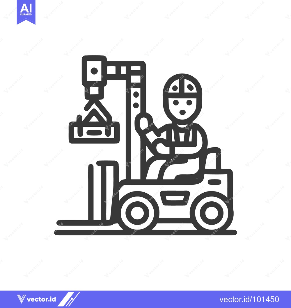 Premium Vector dari Skilled Operator Maneuvering a Forklift with a Crane Hoist: Line Art I